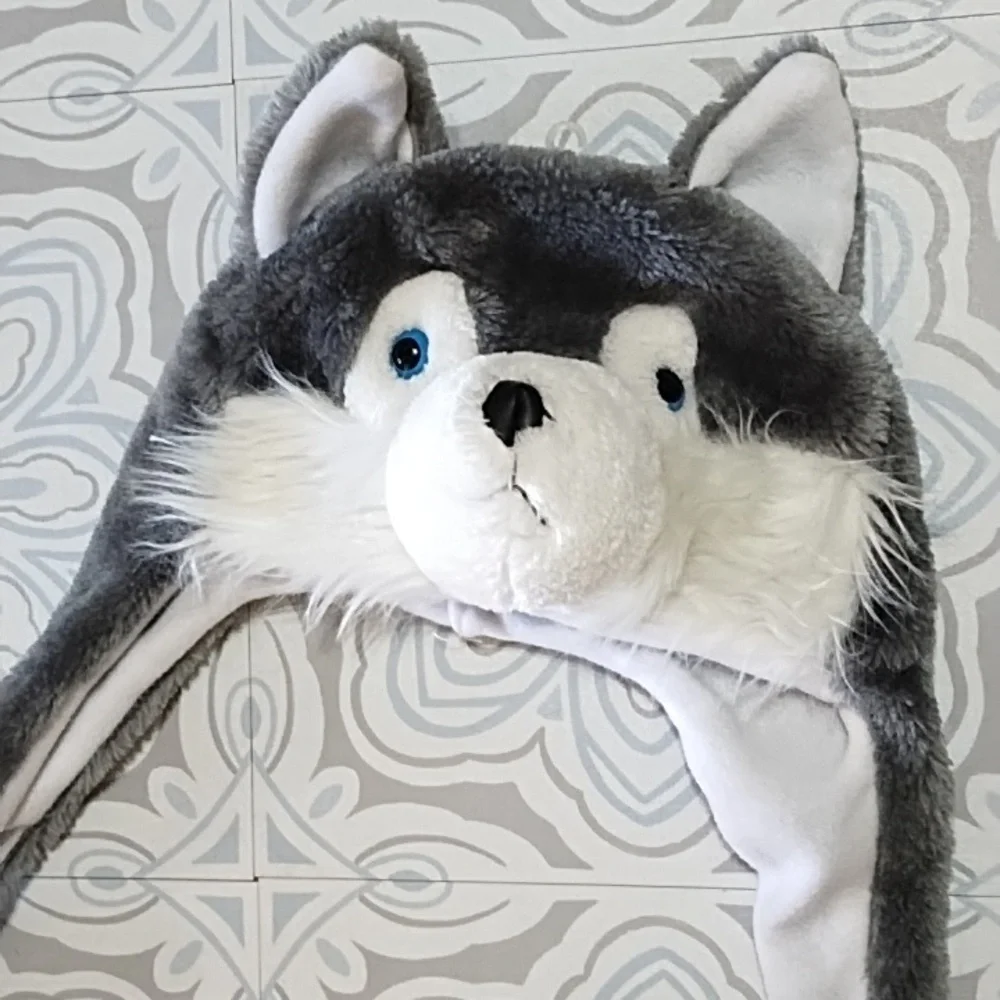 Kids Gray Wolf Cap hat Winter Halloween costume animal headwear b62